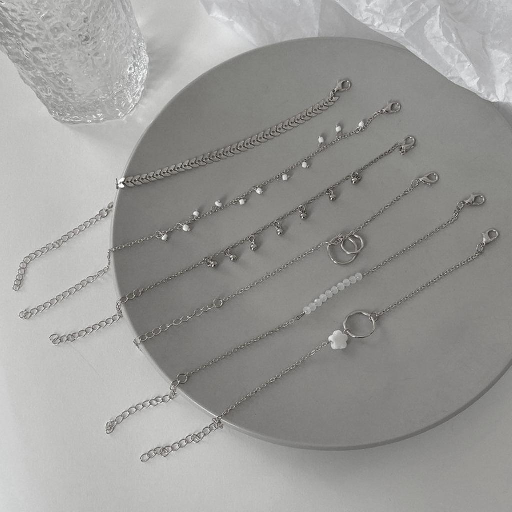 Trendy 6-Piece Stackable Bracelet Set with Adjustable Geometric & Tassel Design - Perfect for Everyday & Special Occasions
