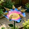 Metall Blume Biene Futterspender Gartenpfahl Vogelbad Bienen Tränke Außen Vogel Futterspender für Bestäuber Hof Rasen Dekoration