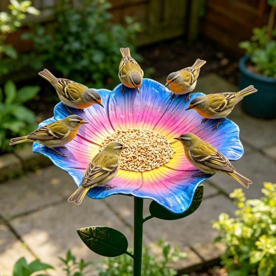 Metall Blume Biene Futterspender Gartenpfahl Vogelbad Bienen Tränke Außen Vogel Futterspender für Bestäuber Hof Rasen Dekoration
