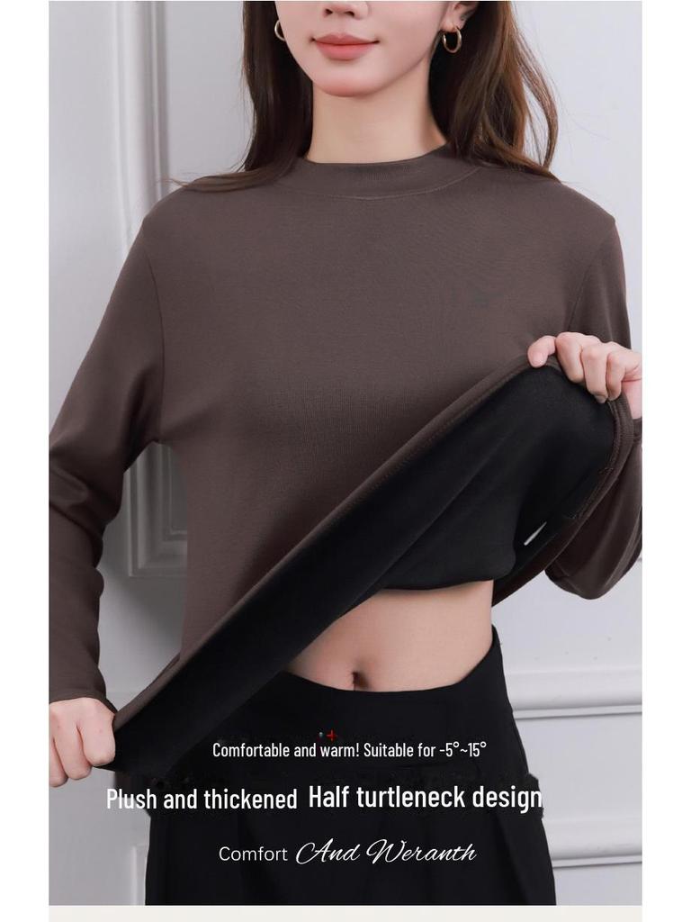 Samt Verdickt Warm T-Shirt: Herbst/Winter Stehkragen, Lang-/Kurzärmel