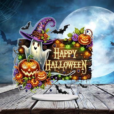 Halloween Rhinestone Painting Kit DIY Special Shaped Rhinestone Desktop Ornaments Halloween Themed Rhinestone Painting Craft Kit for Kids Gifts