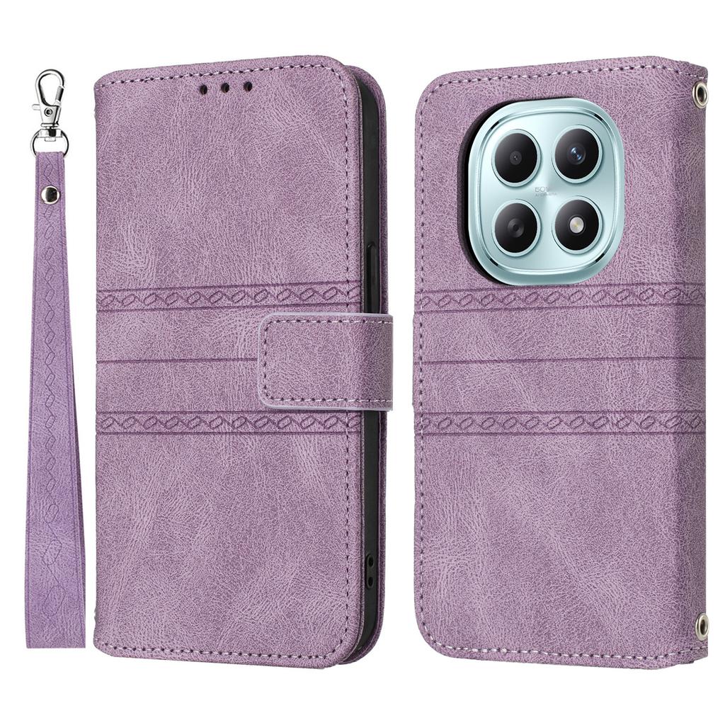 Dla Xiaomi Poco M8 5G/Redmi Note 15 5G (Światowy)/15 4G (Światowy) Etui Portfel Skóra Miękka w Dotyku Wytłaczane Etui na Telefon ze Sznurkiem na Nadgarstek