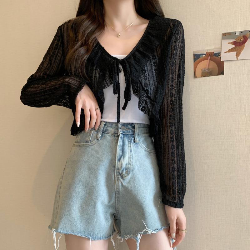 Lace Tie Women's Summer Cardigan - Lightweight Sun Protection Shawl & Airy Short Jacket In Gentle Fairy Style