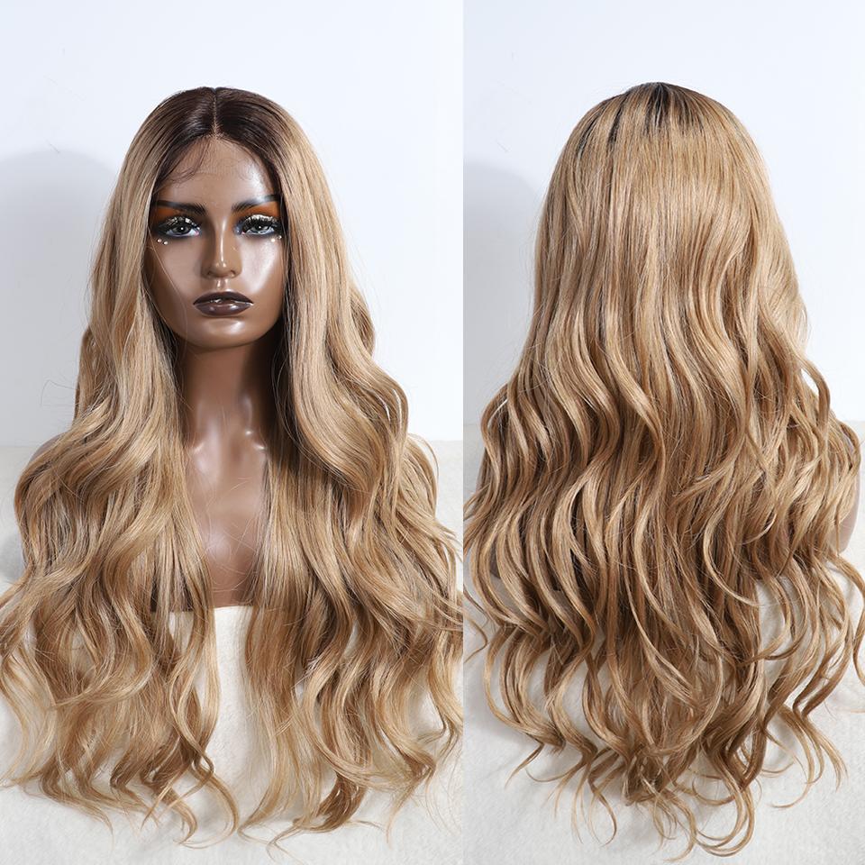 FREEDOM Synthetic Lace Front Wigs For Women 30 inch Long Body Wavy Ombre Blonde Highlight Ginger Lace Wigs Cosplay Wigs