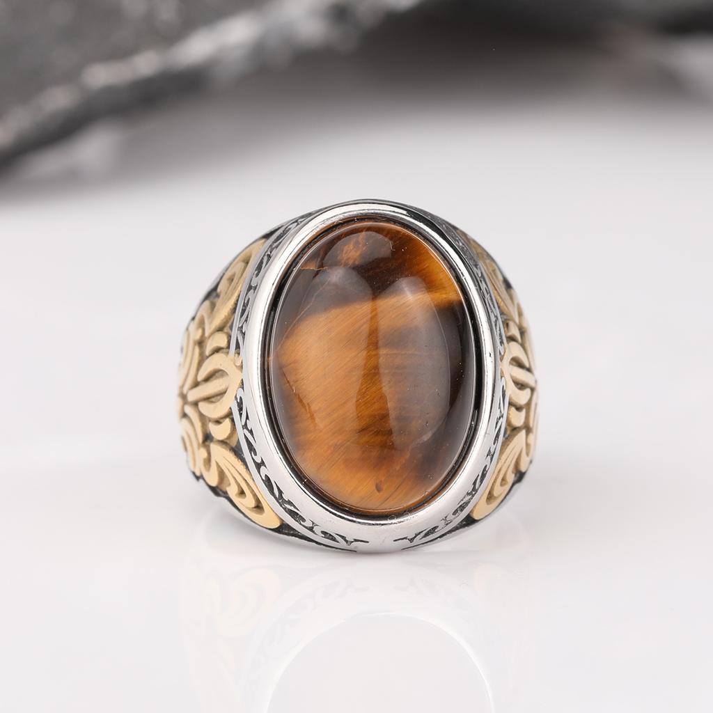 2026 NEW Men's 316L Stainless Steel Rings Vintage with Natural Stone Punk Fashion Jewelry for Male Anel Factory Direct Sales
