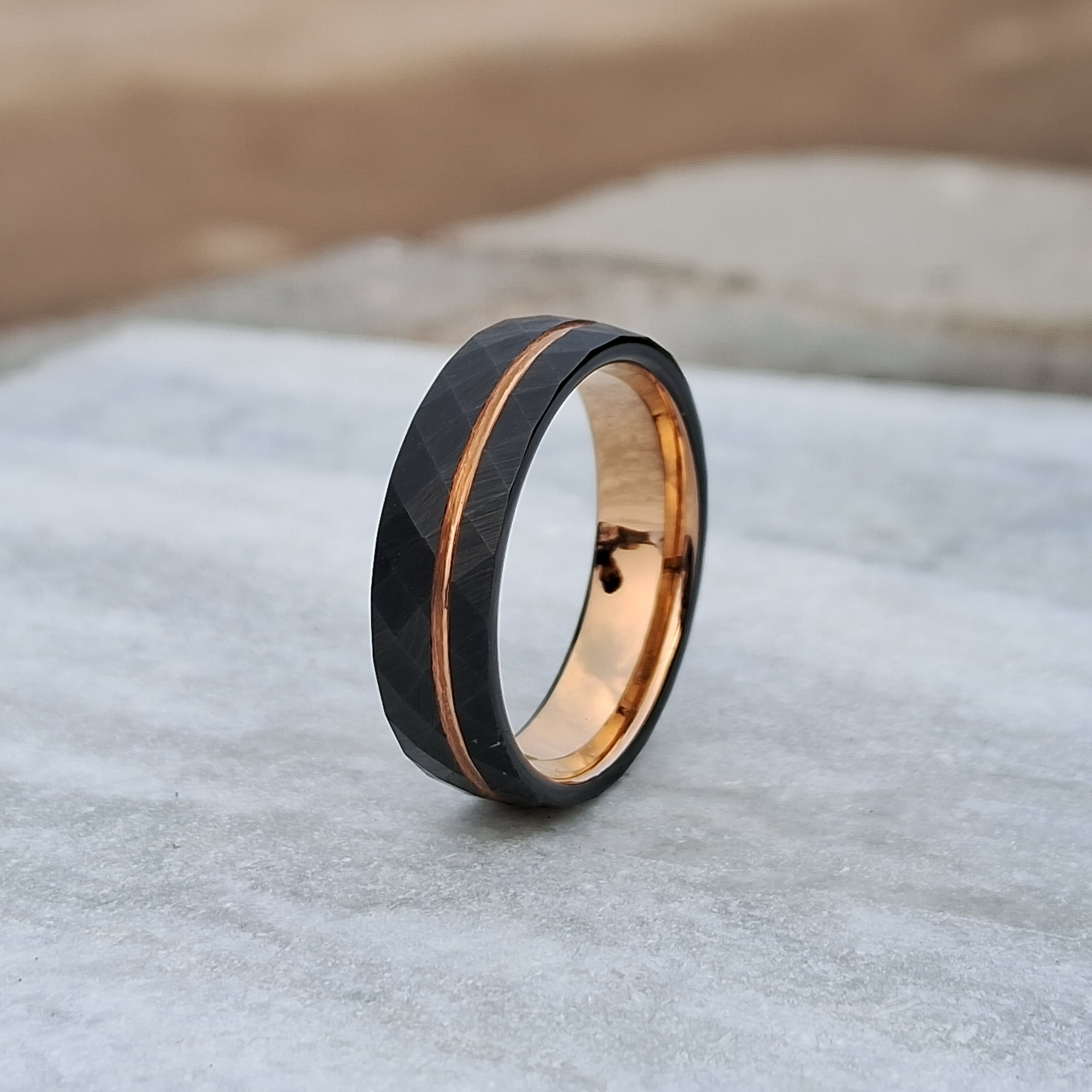 8mm Hammered Tungsten Rings - Rose