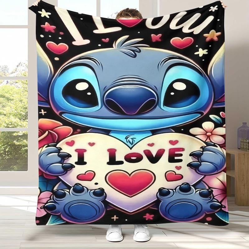 Cartoon S-Stitch Kawaii Flannel Blanket,Ultra Soft Warm Plush Throw for Home Bedroom Bed Sofa Cover Camping Picnic Gift Kids