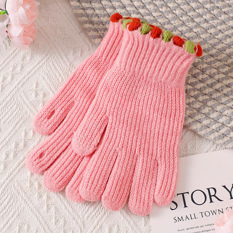 Small Jelly Bean Knitted Wool Gloves Female Winter Finger Cute Solid Color Warm and Cold Cycling Student