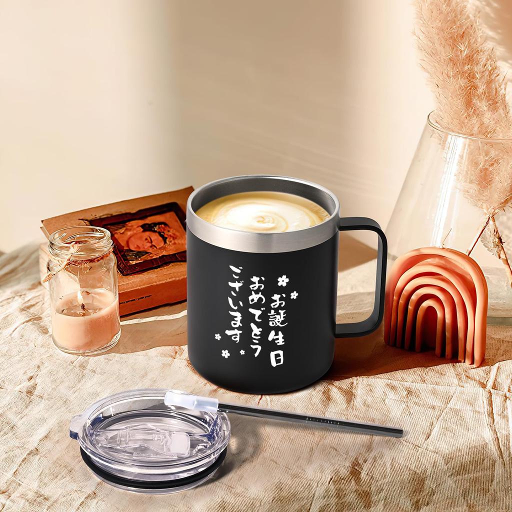 Livole Stainless Steel Vacuum Insulated Mug with Keeps Hot or Coffee Straw Birthday Gift for Women and Boys and Popular and Funny Gift for and Black