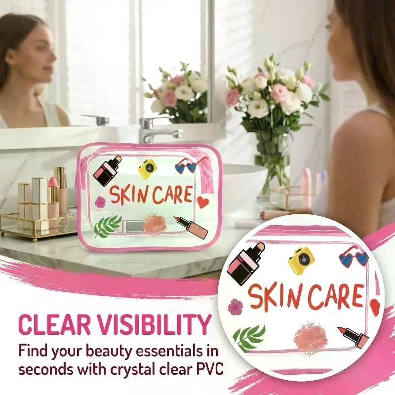Transparent Multi Functional Makeup Bag Cartoon Pattern Drawstring Storage Pouch for Holiday Business Trips