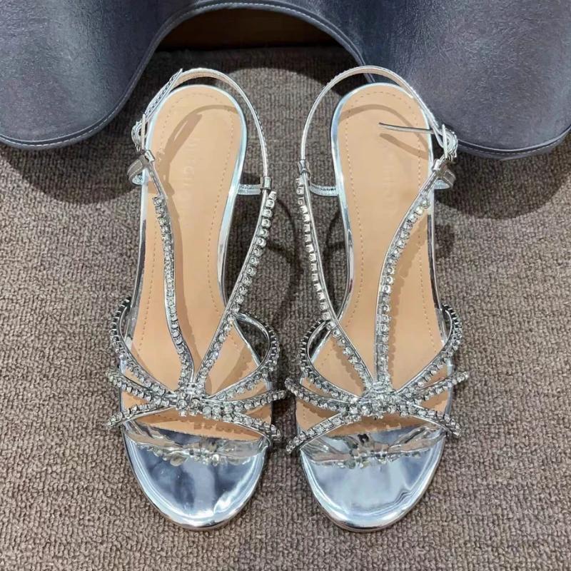 Mode Sandale Frau Neue High-Heel-Schuhe Offene Zehen Bankett Strass Silber Schöne High Heels Römische Sandalen Damenschuhe