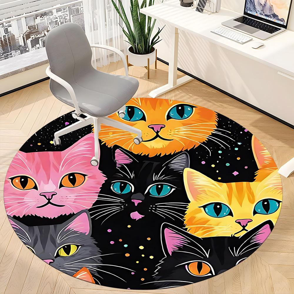 1pc Colorful Cats Carpet for Office Non-Slip, Round Carpet, Soft & Comfortable, Carpet for Office, Lightweight Round Floor Mat Yy251226068