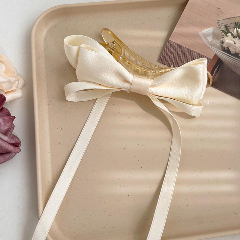 Satin Bow Hairpins Temperament Headwear Solid Color Pearl Hair Clips For Women Girls Ponytail Hair Accessories