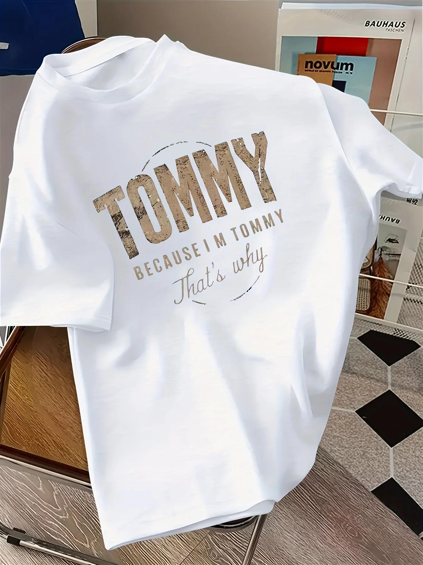 

Summer 2025 TOMMY English Print men s pure cotton short-sleeved T-shirt, high-end luxury brand Y2k streetwear top 3XL