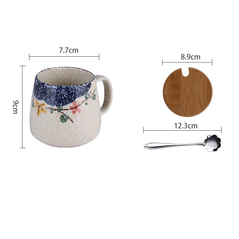 350ml Japanese Retro Ceramic Coffee Cup With Lid and Spoon Heat Resistant Stable Design For Milk Tea Breakfast Home Office Gift