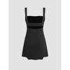 Sexy Backless High Waist Slimming Square Neck Strappy Solid A Line Mini Dress For Women