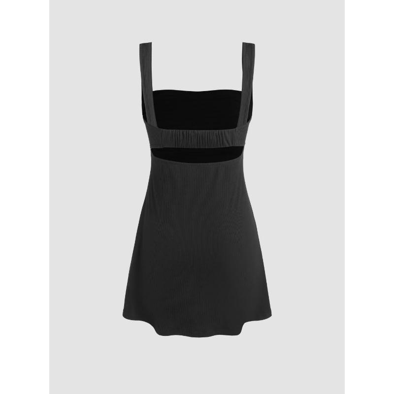 Sexy Backless High Waist Slimming Square Neck Strappy Solid A Line Mini Dress For Women