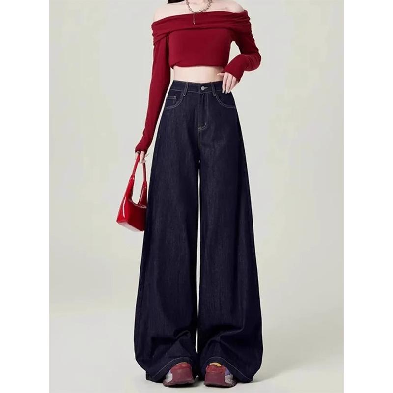 Dámské retro džíny plus size s vysokým pasem a širokými nohavicemi - Podzimní kolekce