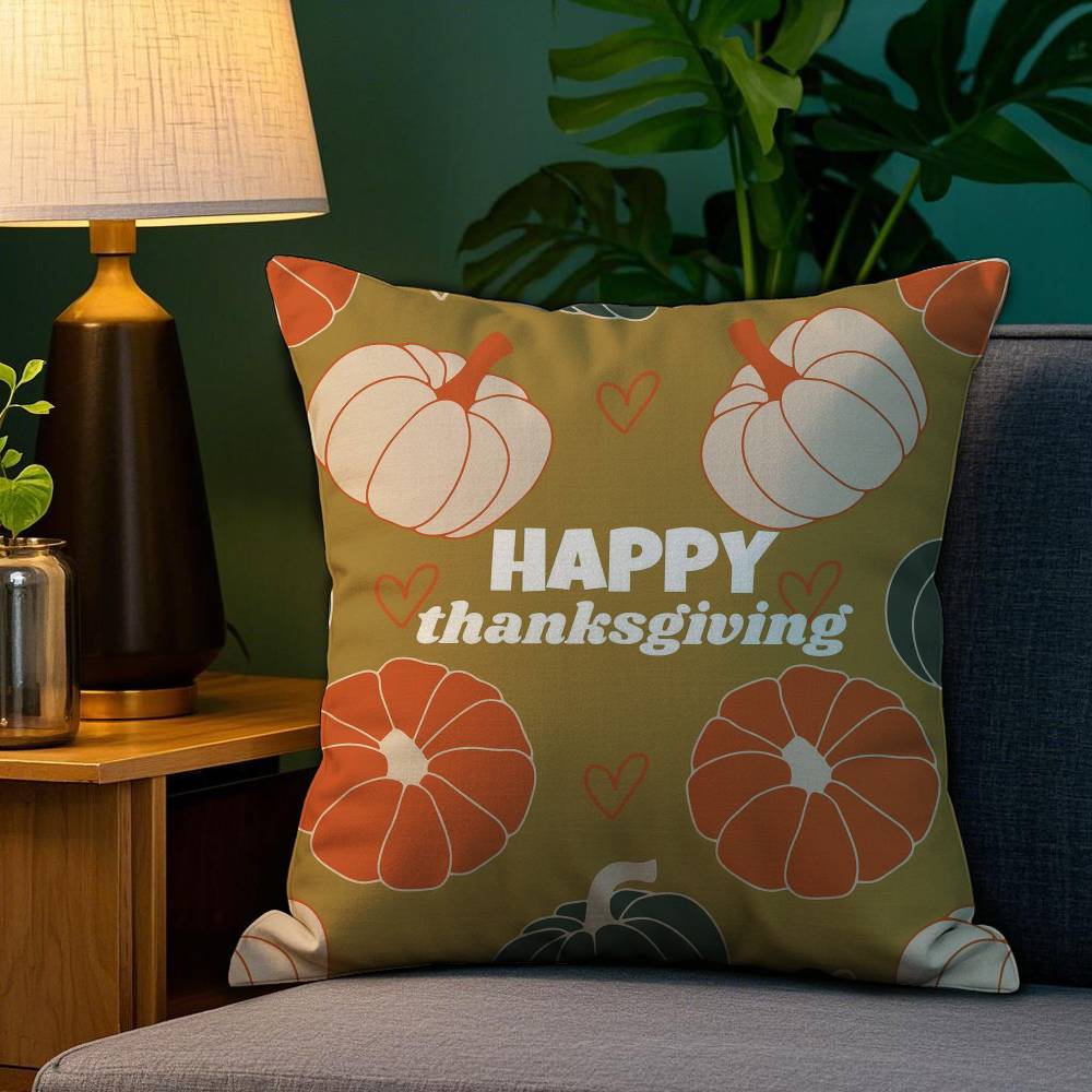 Thanksgiving Pumpkin Maple Leaf Pillow Case Sofa Living Room Bedroom Double-sided Printing Square Cushion Nap Time Cushion Cover