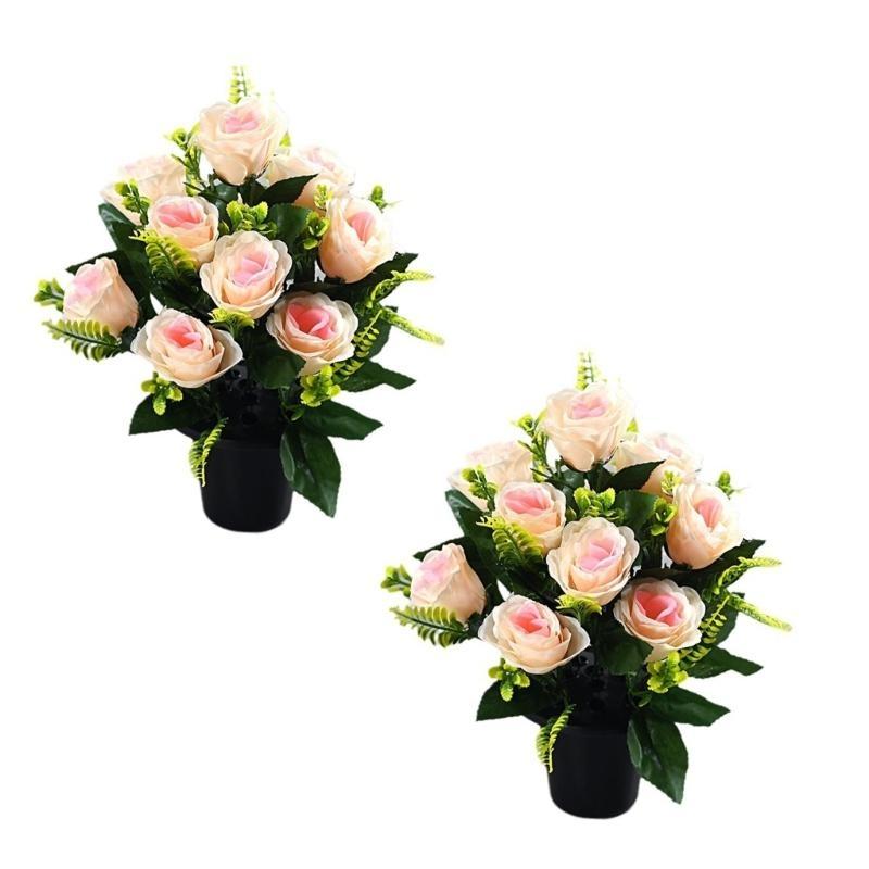 J0MC 2Pcs Elegant Artificial Floral Pots Cemetery Flowers for Graveside and Home Use