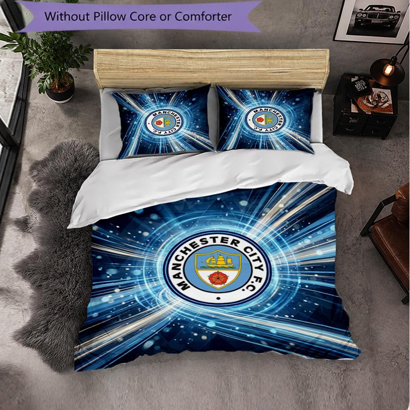 Set Lenzuola Manchester City Modello 3 Pezzi Morbida Copripiumino in Microfibra con Federe per Camera da Letto