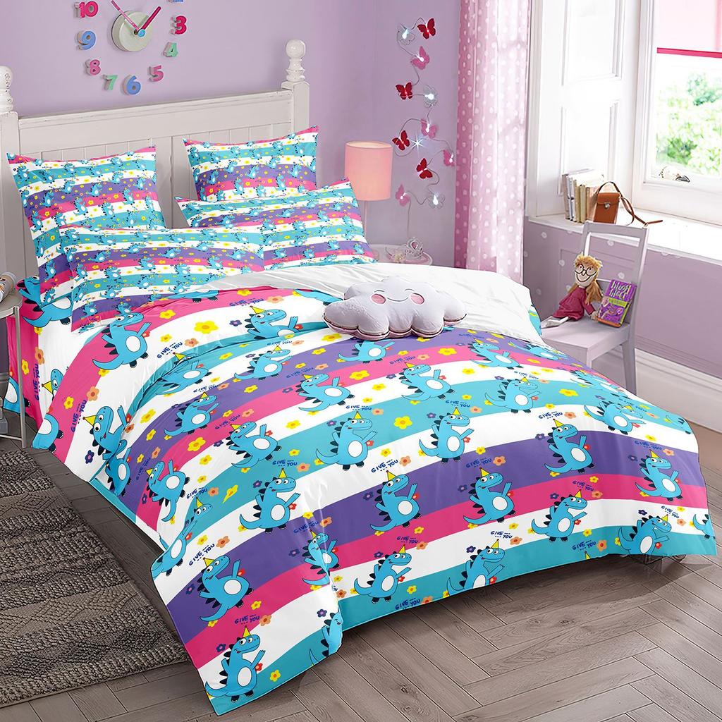 Dinosaur Bedding Sets For Boys Kids Duvet Cover Set, Dinosaur Cute Animals Comforter Cover Bed Set Ultra Soft Room Decor Double