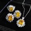 Color Treasure Set, Ascher Yellow Diamond Topa Blue Argyle Pink Square Diamond Ring Stud Earrings Pendant Female