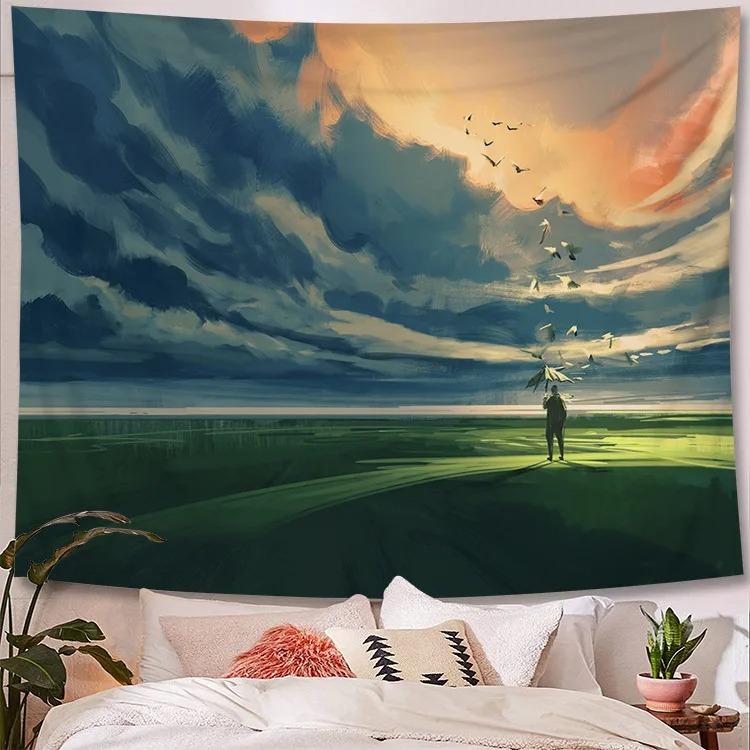 Character Illustration Style Background Cloth Office Living Room Tapestry Home Wall Decoration Tapestry