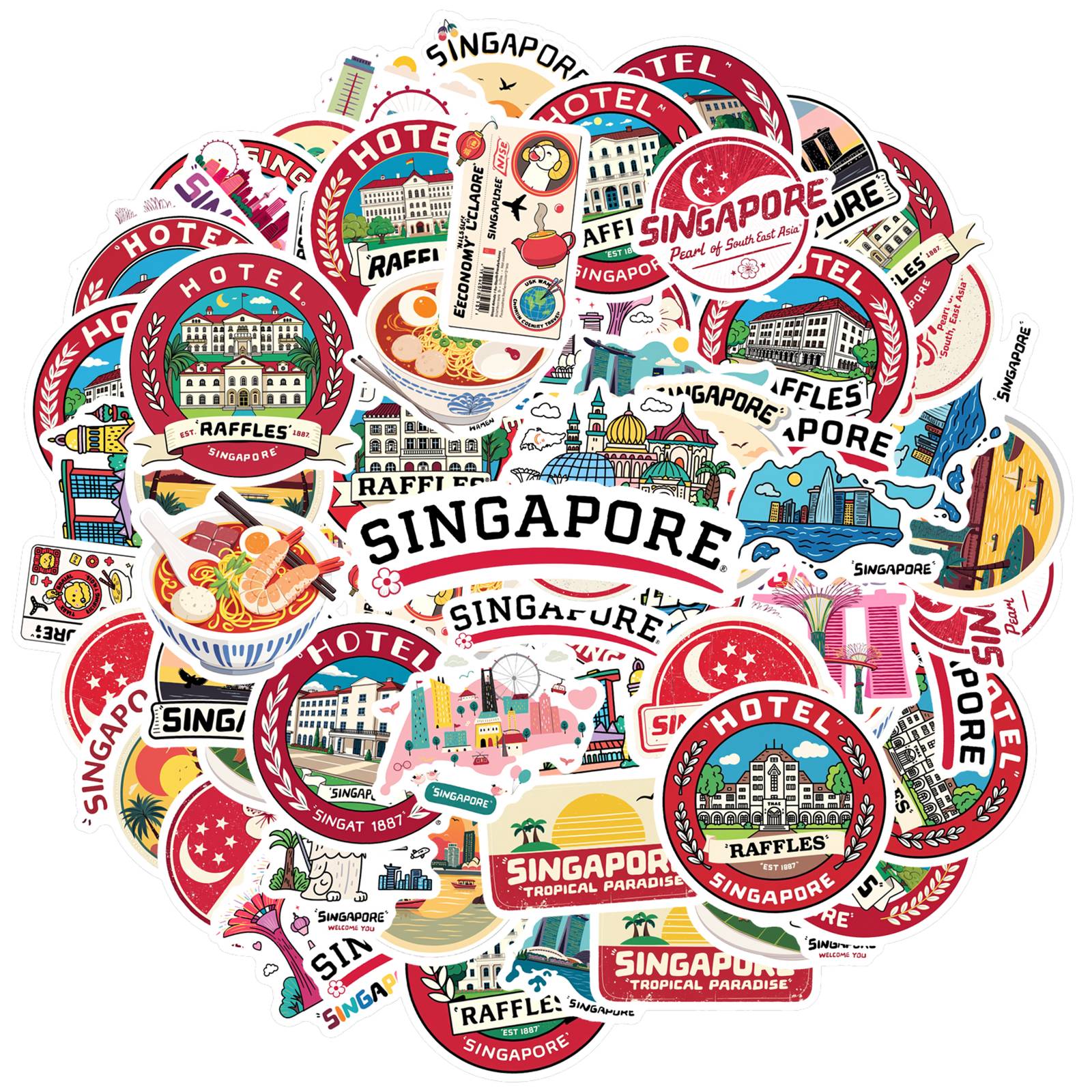 35pcs Vibrant Travel Stickers Cartoon Singapore Singapore Stickers Food Stickers For Laptop Luggage Scrapbook Diary DIY