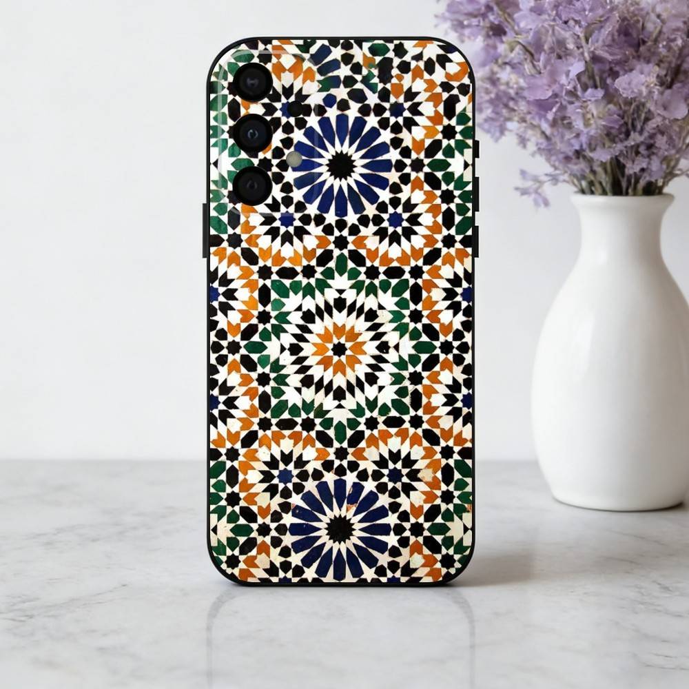 T-Tile M-Moroccan Cool Art Phone Case For Samsung Galaxy A73,A72,A71,A70,A53,A52,A51,Soft Silicone Black Cover