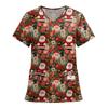 Women's Fashion Printed Short Sleeve V Neck Pattern Tops Pocket Working T-shirts