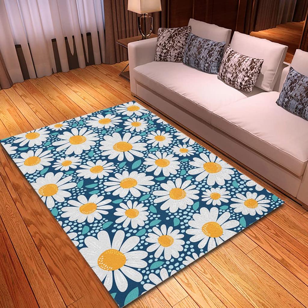 Colourful Daisy Wild Plant 3D Carpet Rug for Home Living Room Bedroom Sofa Doormat Decor,kids Play Area Rug Non-slip Floor Mat
