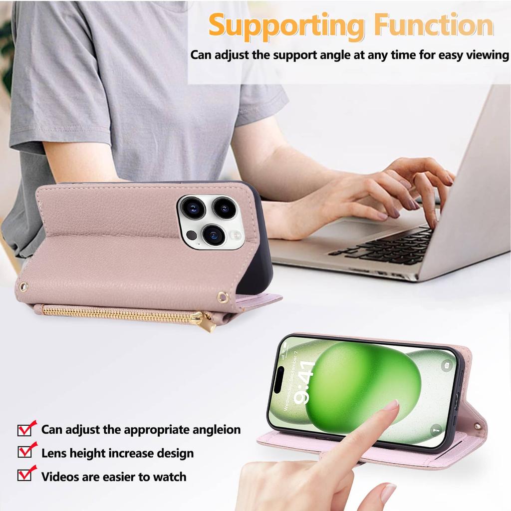 For Samsung Galaxy S25 Edge S24 S23 S22 S21 Ultra FE Wallet Case with Mirror, Wristlet & Crossbody Strap, Zipper Card Holder