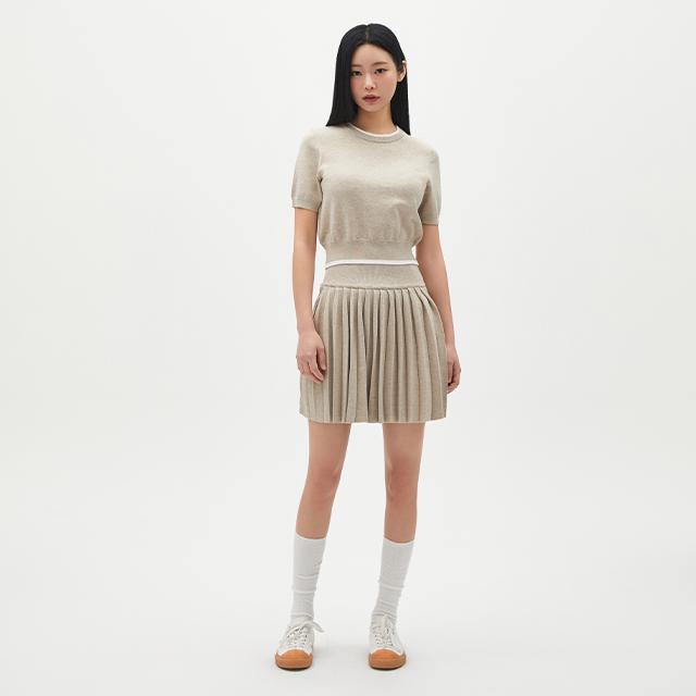 LAP Contrast Line Short Sleeve Slim Knit Ar1Kh360