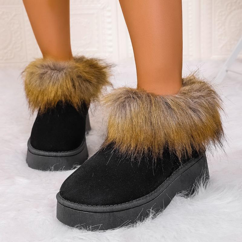 

Fashion Platform Snow Boots Women Winter New Round Toe Suede Platform Fleece Non-slip Warm Wear Square Heel Wool Cotton Shoes 36 чёрный