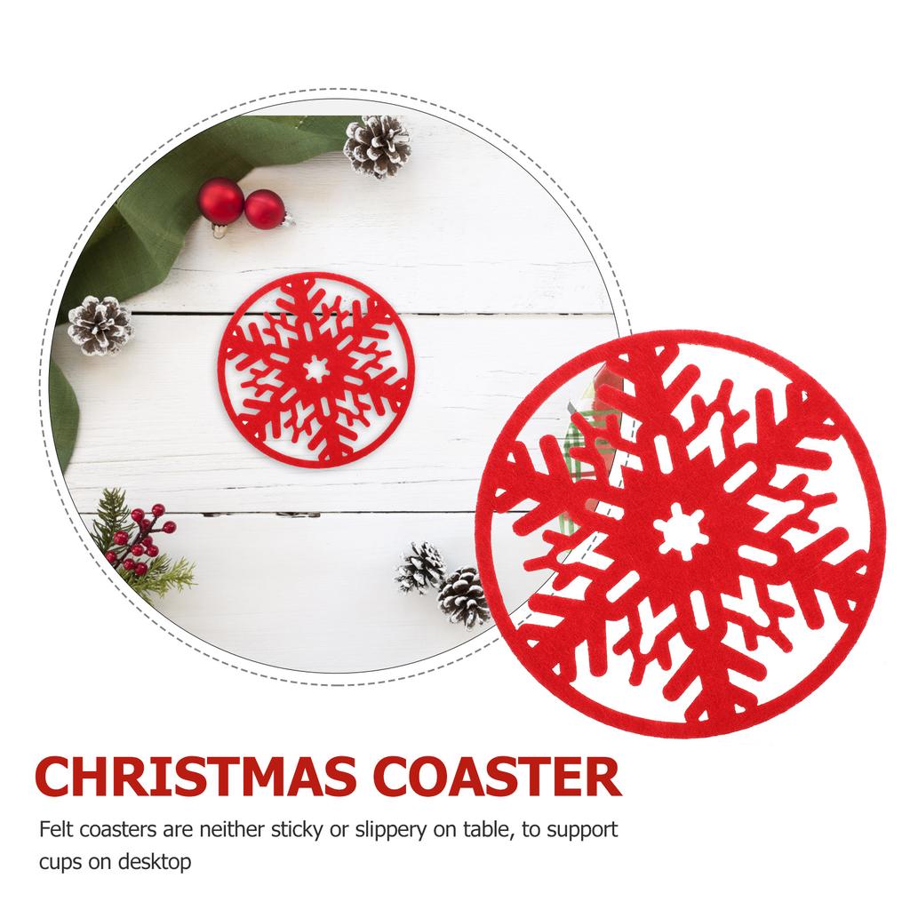 6Pcs Christmas Felt Coasters Round Nonslip Heat Resistant Cup Pads Xmas Snowflake Design Coaster for Dining Table