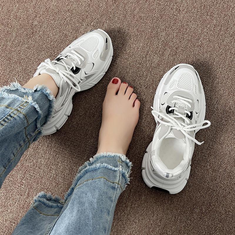 Fashion Thick Soled Height Increasing Vulcanized Women's Shoes 2024 New Versatile Breathable Casual Sports Shoes Daily Wear Resistance