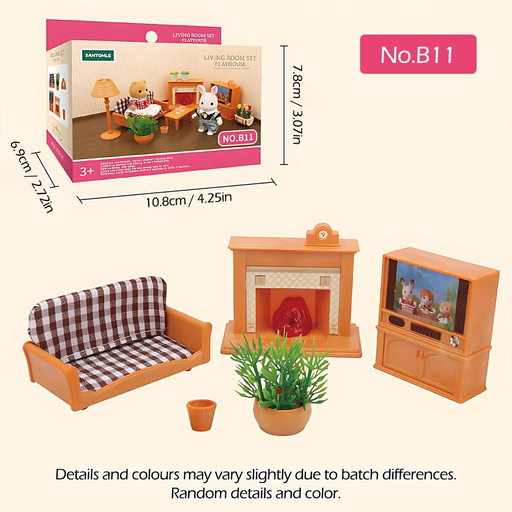 Non-Toxic 1:12 Forest Family Dollhouse Furniture Montessori Miniature Doll House Kitchen Bedroom Bathroom Accessories For Children Gifts