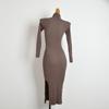 Fashion Fancy Autumn Sheath High Low Collar Split Dress Silm Slimming Versatile Long Sleeves Knitting Dress Women
