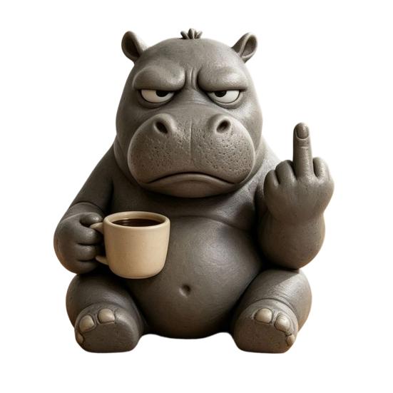 Sculture Animali da Scrivania Compatte Media?Figurina Ippopotamo con Tazza da Caffè, Statuetta Divertente in Resina, Ornamenti Minimalisti Originali per Scrivania per