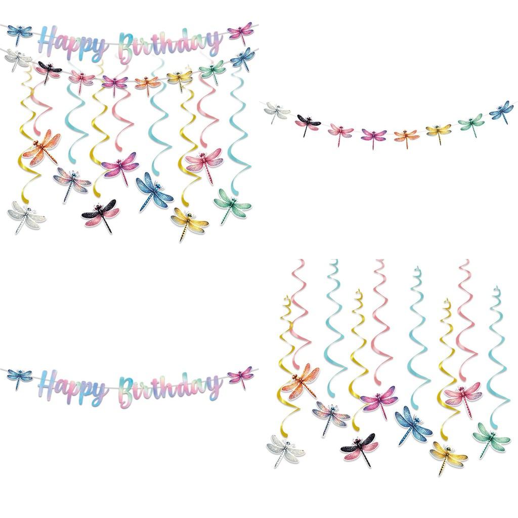 Insect Theme Birthday Party Decor Set With Colorful Dragonfly Flags Spiral And