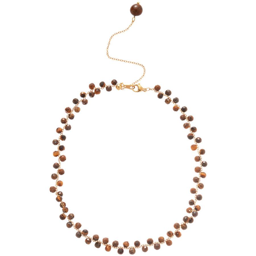 European and American retro coffee color tiger's eye stone beaded pearl necklace light luxury niche collarbone chain temperament advanced sense