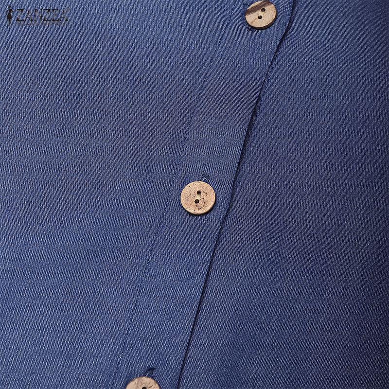 ZANZEA Women Casual Turn Down Collar Loose Long Sleeve Retro Long Dress