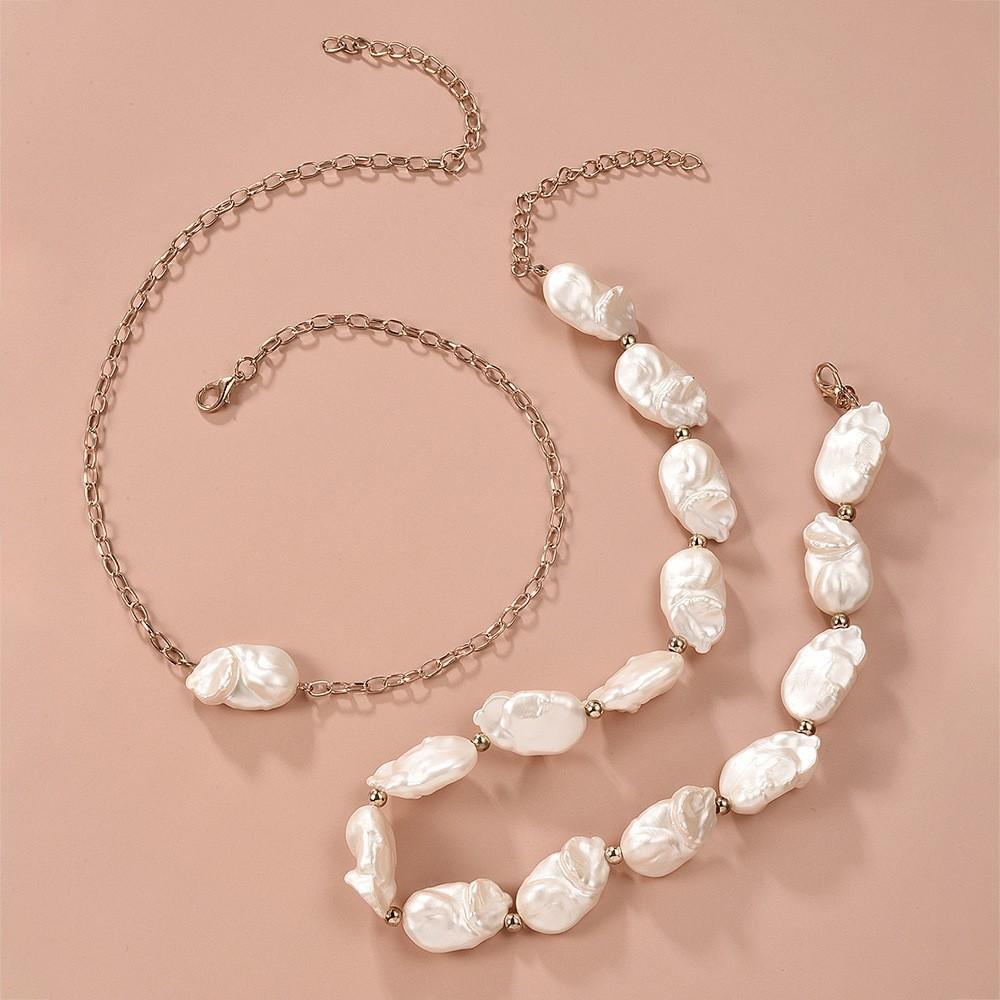 Creative Versatile Necklace Set for Women  Fashion Vacation Style Irregular Pearl Necklace
