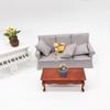 1:12 Miniature Three-Seat Dollhouse Sofa with Throw Pillows