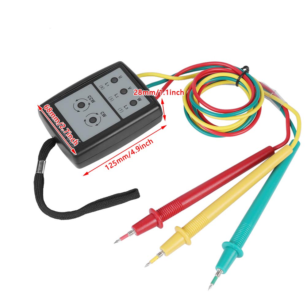 Three-Phase AC Phase Detector with LED Indicator, Buzzer, and Clip, 60V-600V, 3-Phase AC Voltage, Rotation, Voltage, and Clamp Meter for Breakers,