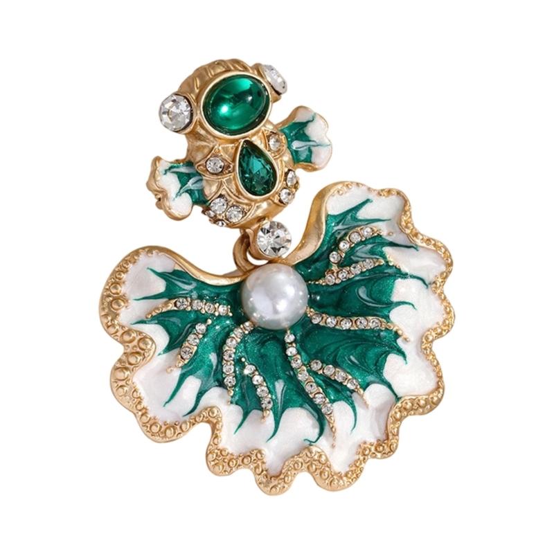 

Adjustable Carp Brooch With Rhinestones Accent Cultural Good Luck Styles Seamless Blending With Various Styles зелёный