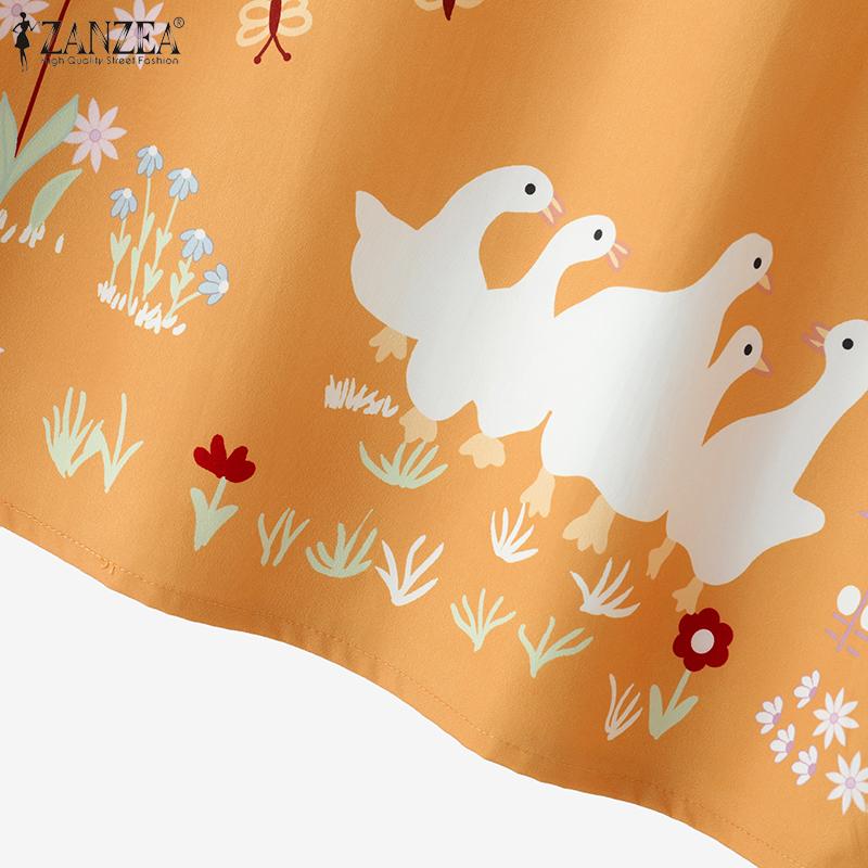 ZANZEA Women Casual Round Neck Loose 3/4 Sleeve Print Blouse