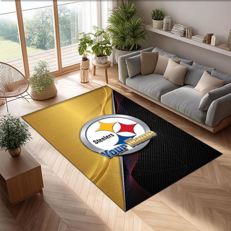 Pittsburgh Steelers Kristall-Samt-Teppich, Personalisierte rutschfeste Fußmatte mit individuellem Namenstext für Wohnkultur, Geschenk