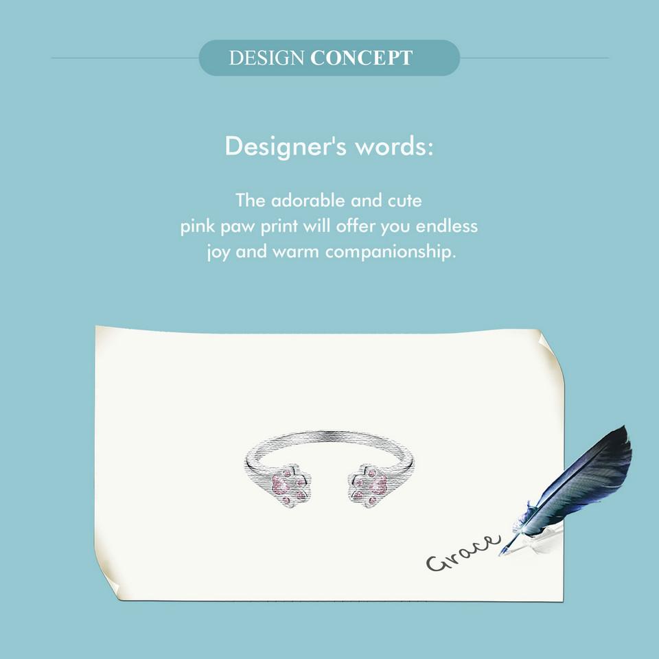 BAMOER 925 Sterling Silber Rosa Pfotenring 925 Sterling Silber+Pavé Fassung CZ+plattiertes Weißgold Für Damen Edler Schmuck